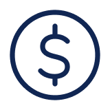 Blue dollar sign in a circle on a white background, representing the concept of money