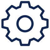 Blue gear icon on a white background