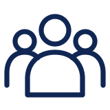 Blue icon of a group of people on a white background, representing a team of people